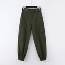 Solid color high waist cargo trousers