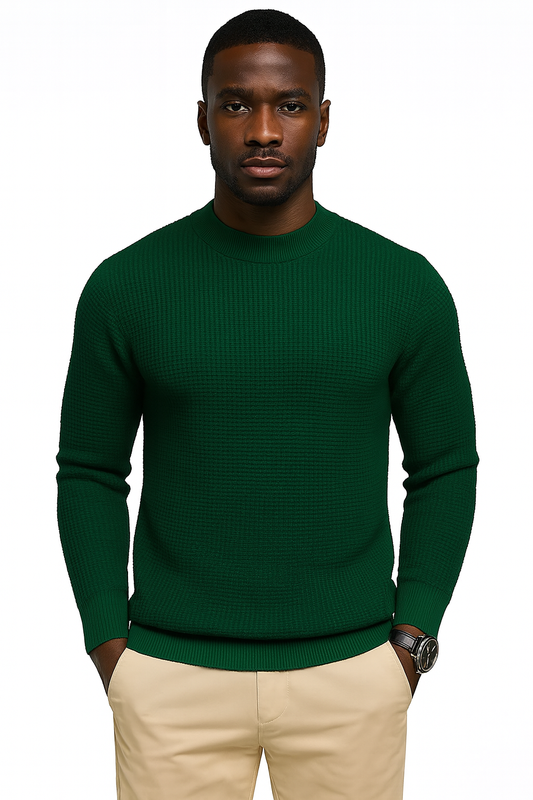 Men’s Cozy Waffle Knit Round Neck Sweater