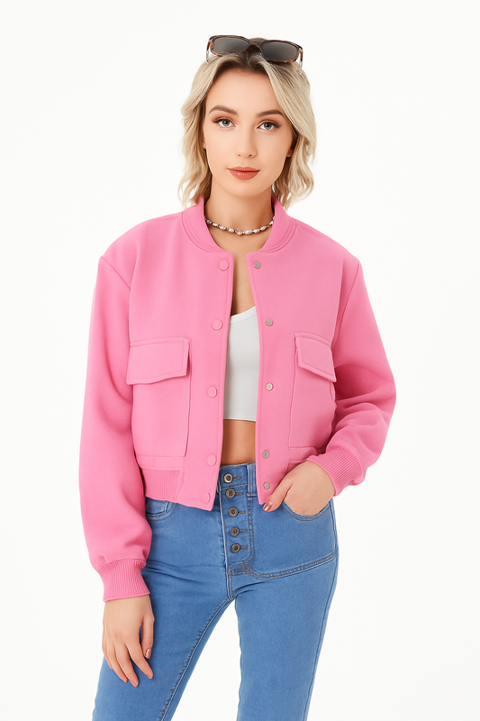Women’s Cropped Bomber Jacket – Y2K Streetwear Varsity Style