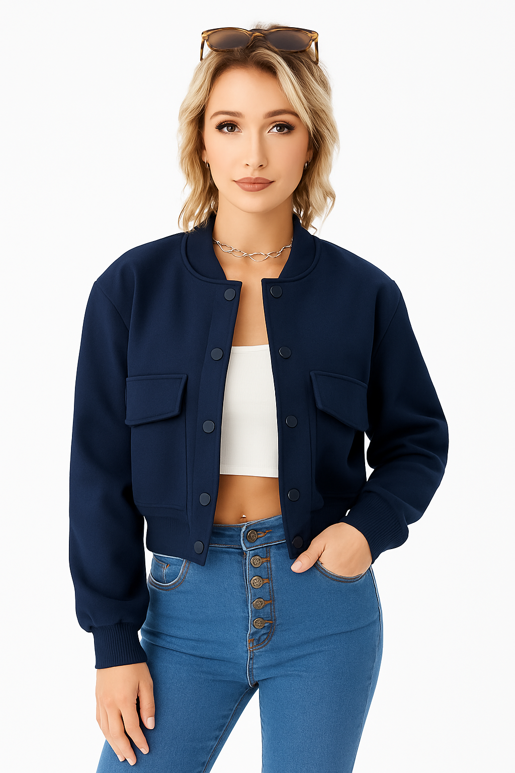 Women’s Cropped Bomber Jacket – Y2K Streetwear Varsity Style