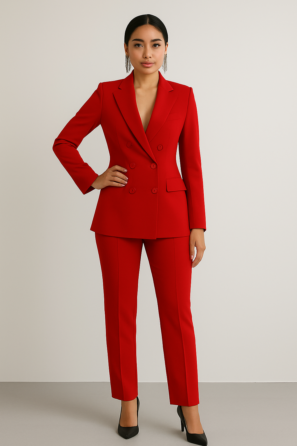 Casual Women's Business Suits Top And Slim Fit Trousers