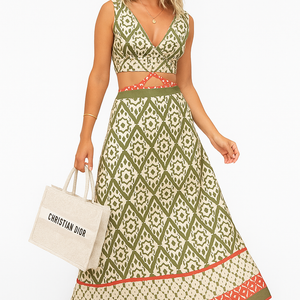 Leisure Holiday Hollow Tie Vintage Printed Dress