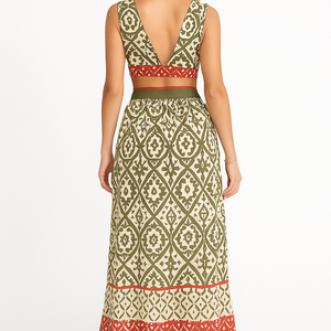 Leisure Holiday Hollow Tie Vintage Printed Dress