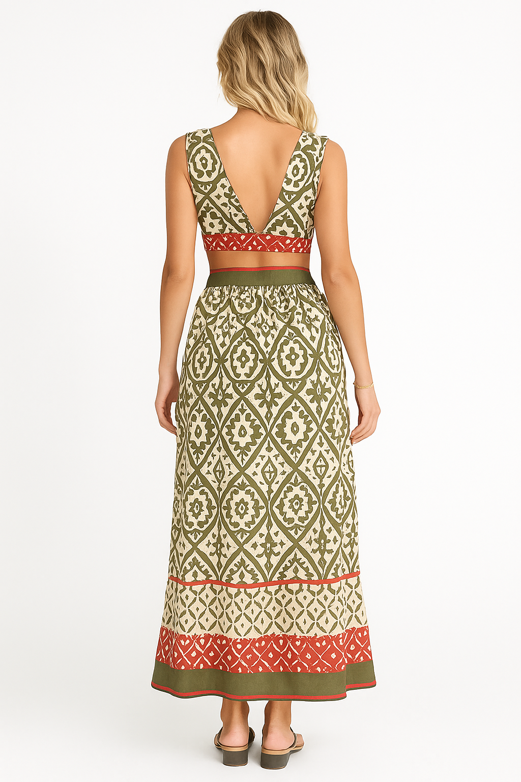 Leisure Holiday Hollow Tie Vintage Printed Dress