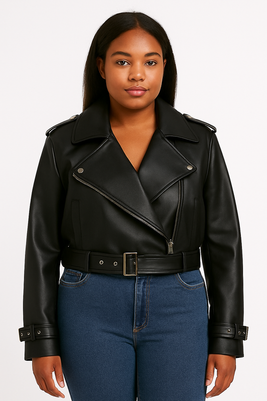 Women's Casual Loose Fit Leather Jacket – Solid Color Faux Leather Coat