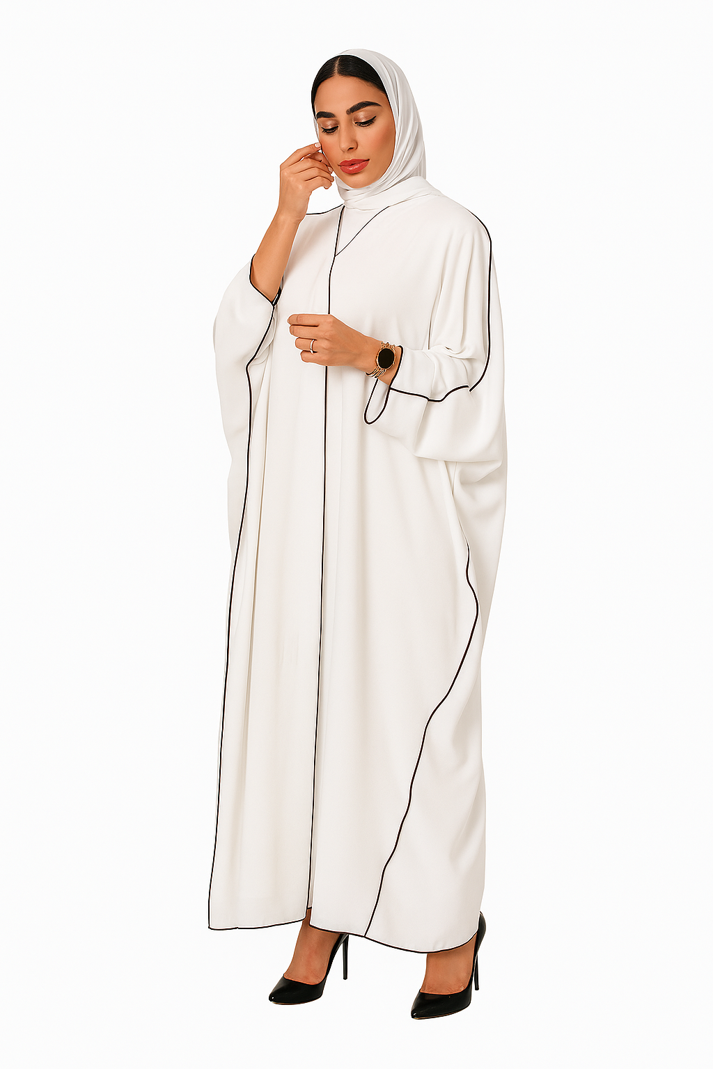 Women's White Patchwork Plus Size Women's Abaya Robe