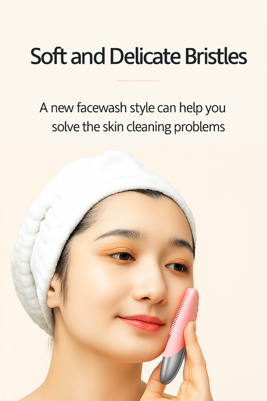 Mini Electric Silicone Face Cleansing Brush with soft, delicate bristles for gentle skin cleansing and exfoliation.