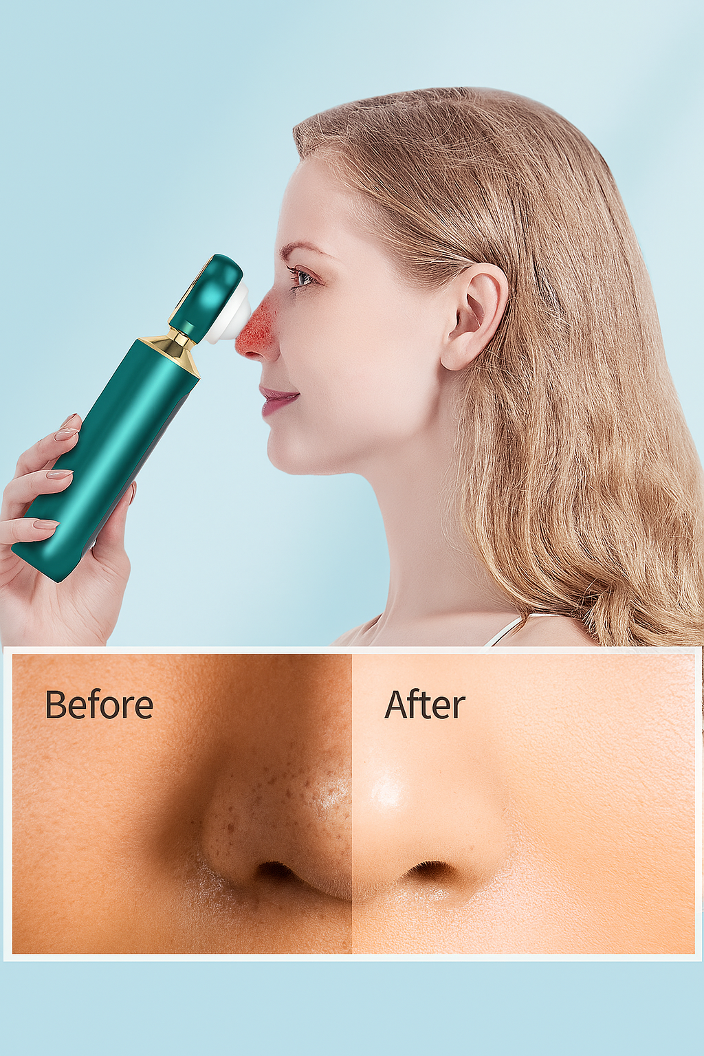 Portable visual blackhead remover with USB recharge, blue light therapy, and magnifying glass for deep pore cleansing and clearer skin.