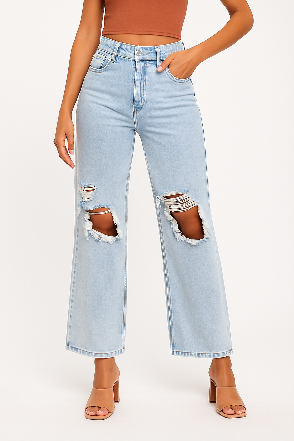 Ripped Slimming Jeans for Women – High Waist Stretch Denim for a Flattering Fit
