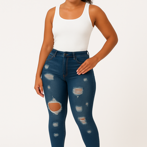 High-Rise Ripped Denim Jeans – Skinny & Thick Fit