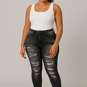 High-Stretch Ripped Skinny Jeans – Curve-Enhancing Fit