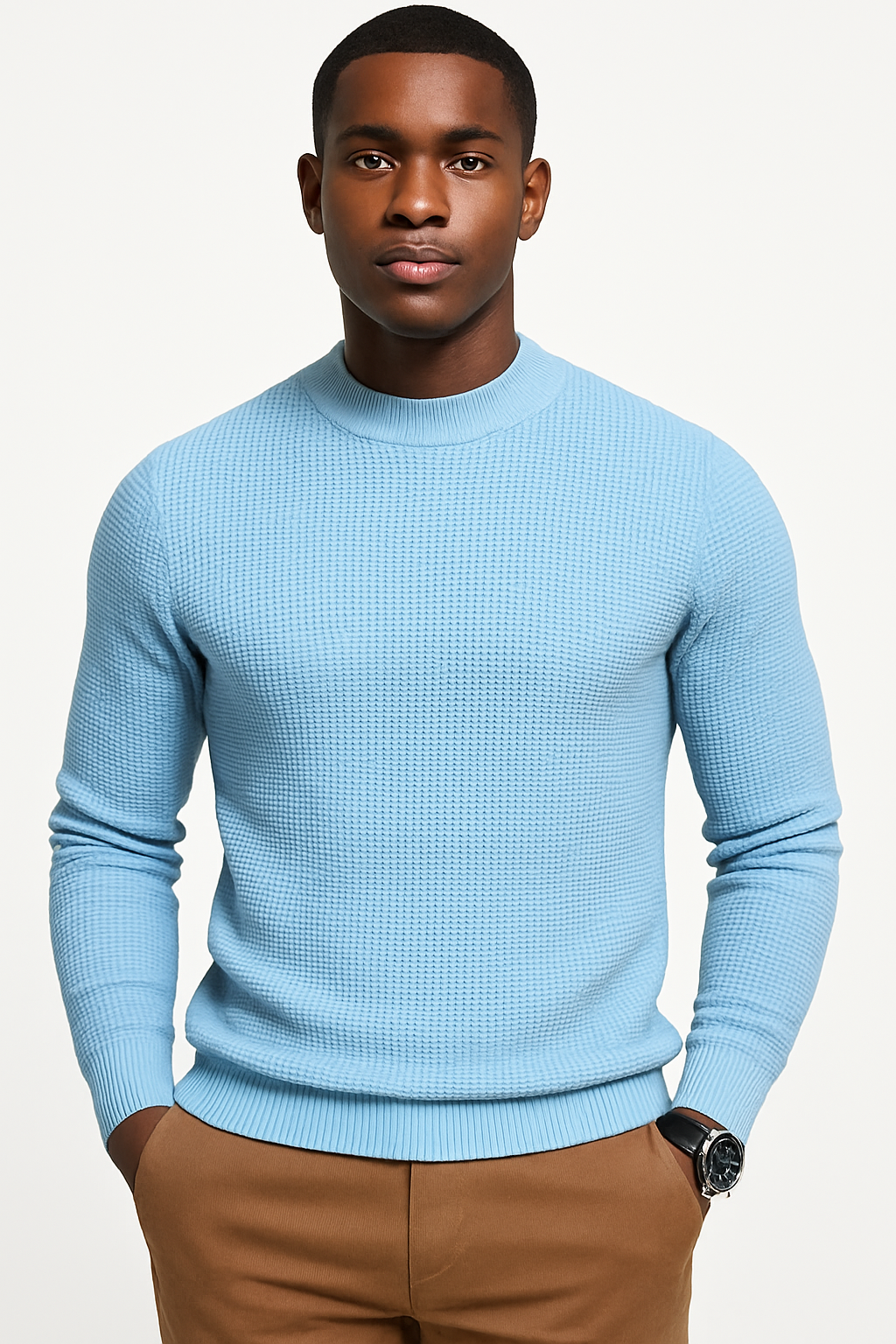 Men’s Cozy Waffle Knit Round Neck Sweater