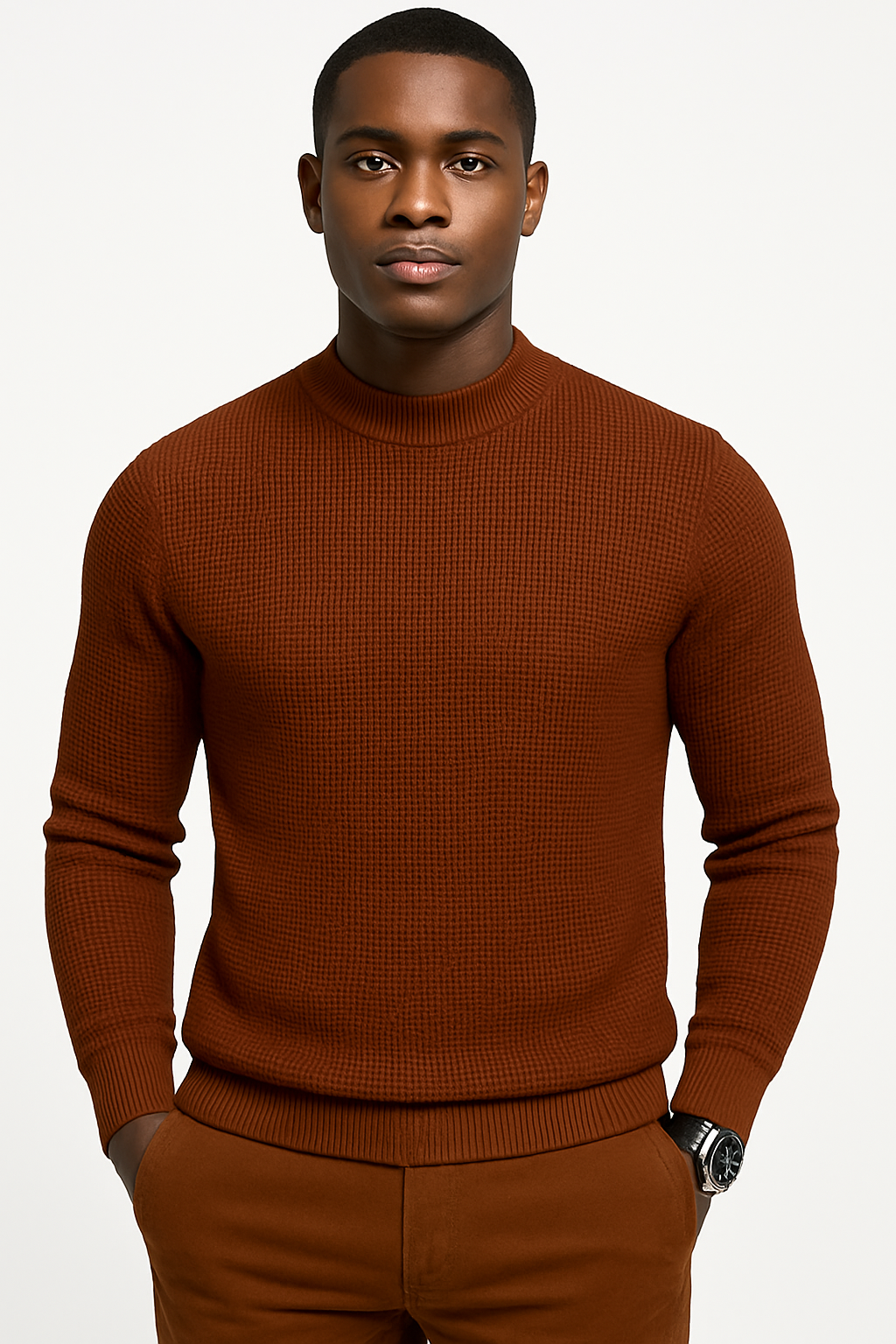 Men’s Cozy Waffle Knit Round Neck Sweater