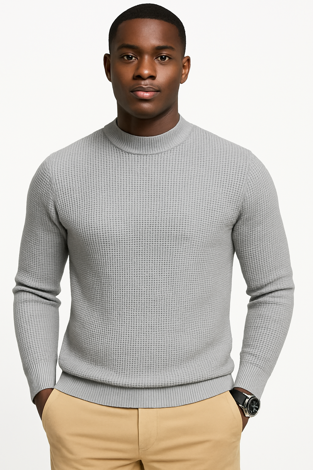 Men’s Cozy Waffle Knit Round Neck Sweater