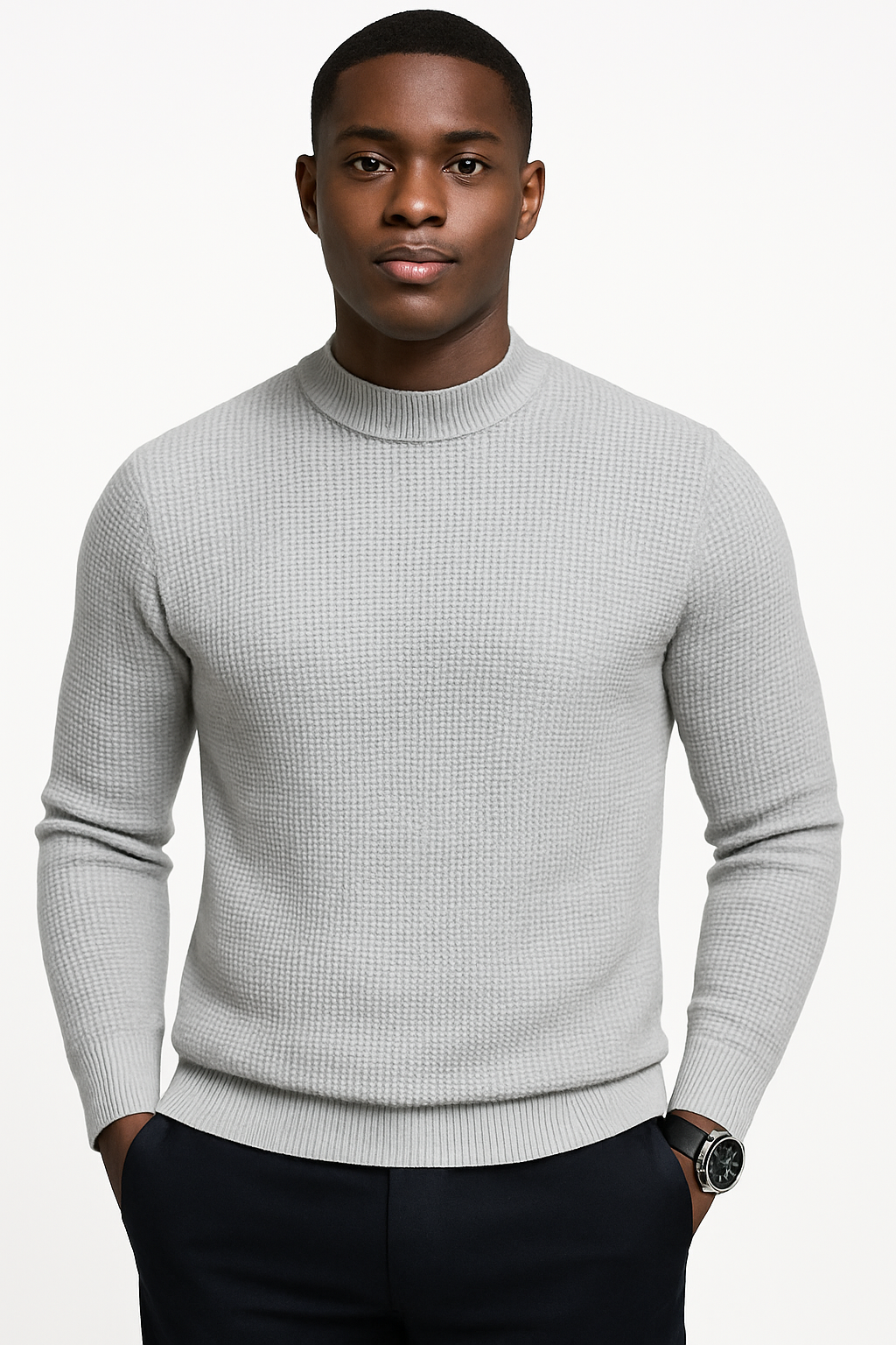 Men’s Cozy Waffle Knit Round Neck Sweater