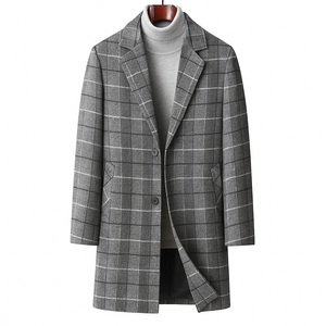 Woolen Coat Men's Mid-length Business Casual Plaid