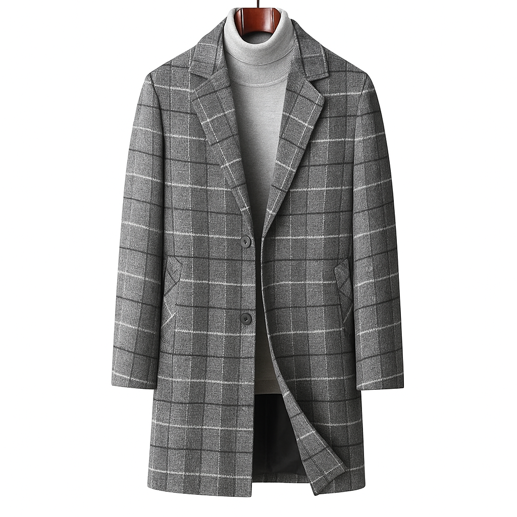 Woolen Coat Men's Mid-length Business Casual Plaid