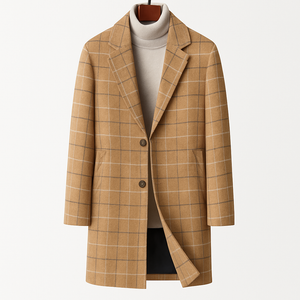 Woolen Coat Men's Mid-length Business Casual Plaid