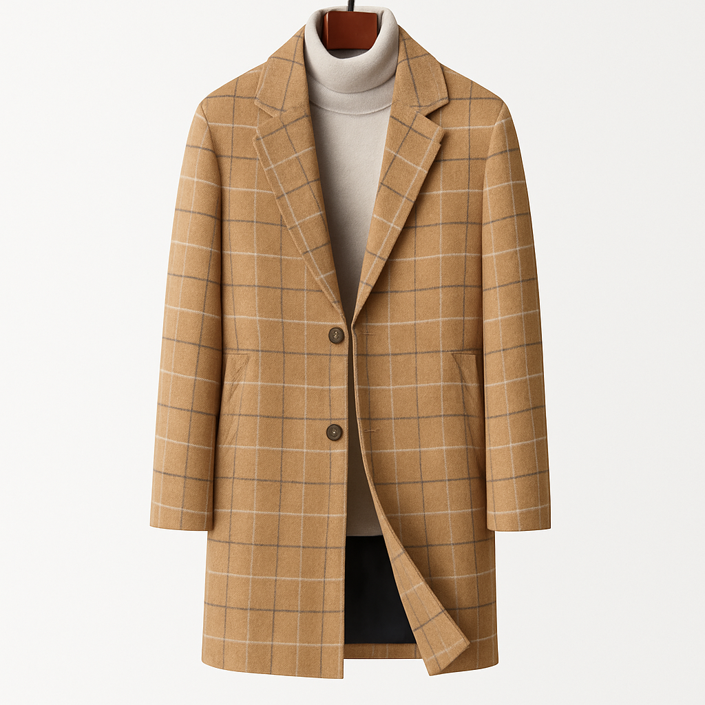 Woolen Coat Men's Mid-length Business Casual Plaid