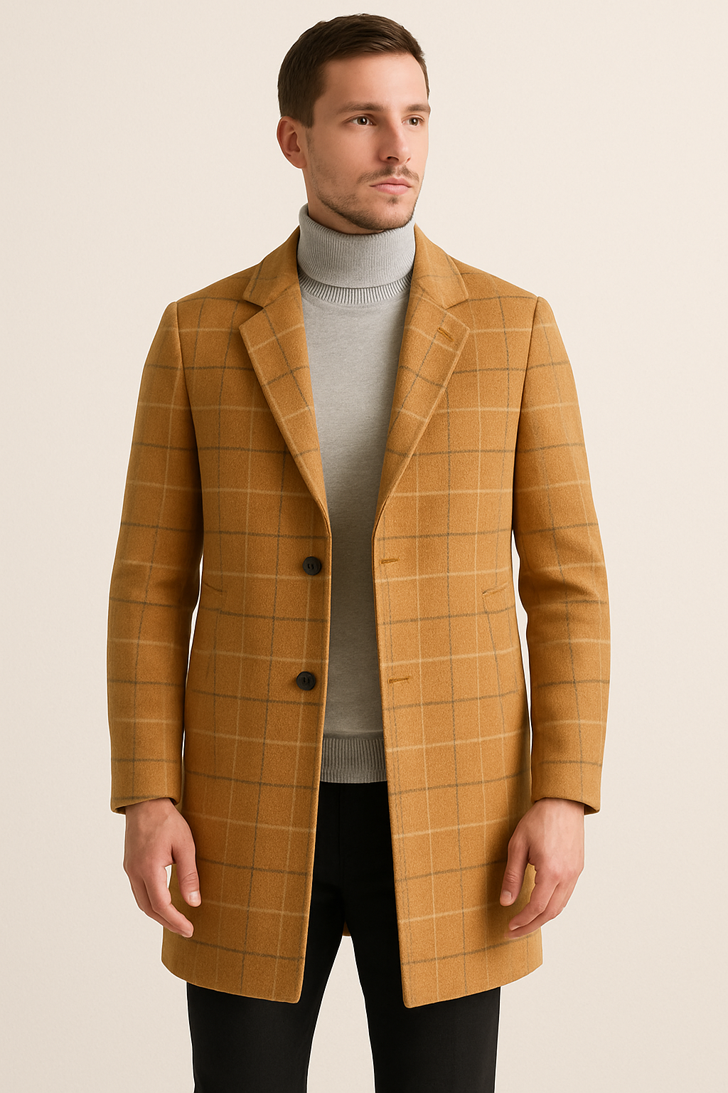 Woolen Coat Men's Mid-length Business Casual Plaid