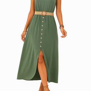 Summer Round-neck Sleeveless Split Dress