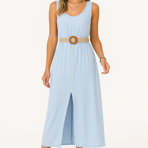 Summer Round-neck Sleeveless Split Dress