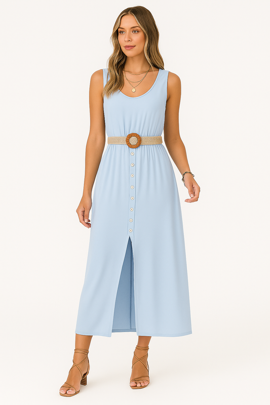 Summer Round-neck Sleeveless Split Dress