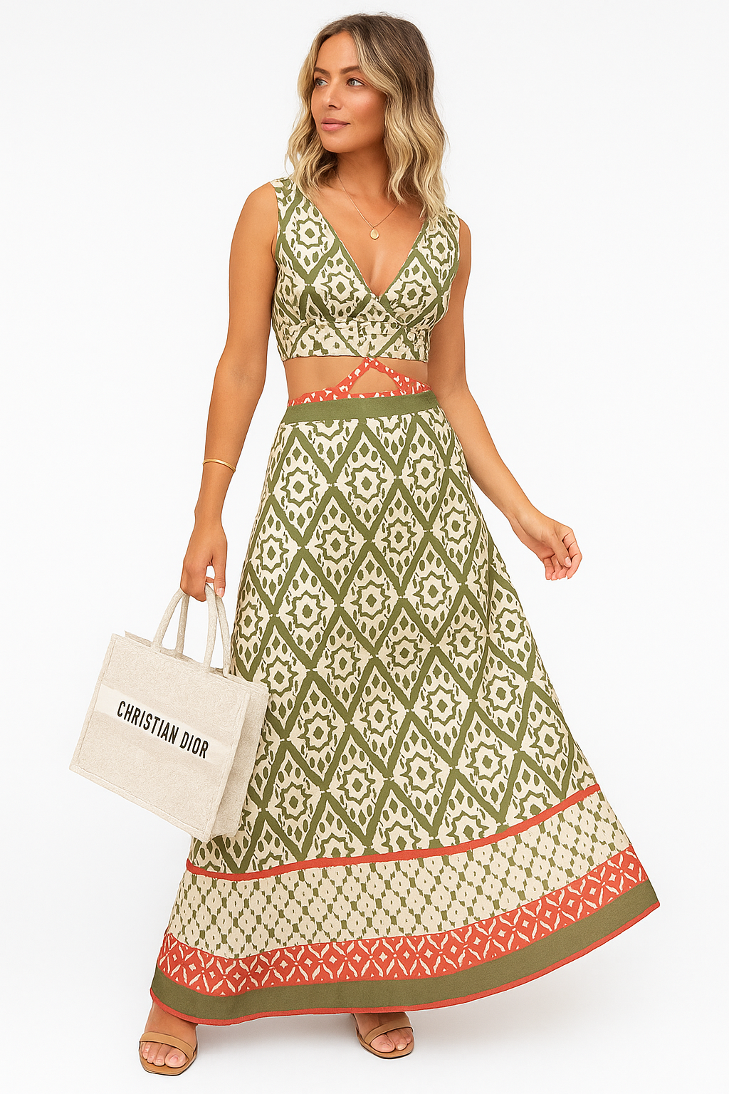 Leisure Holiday Hollow Tie Vintage Printed Dress