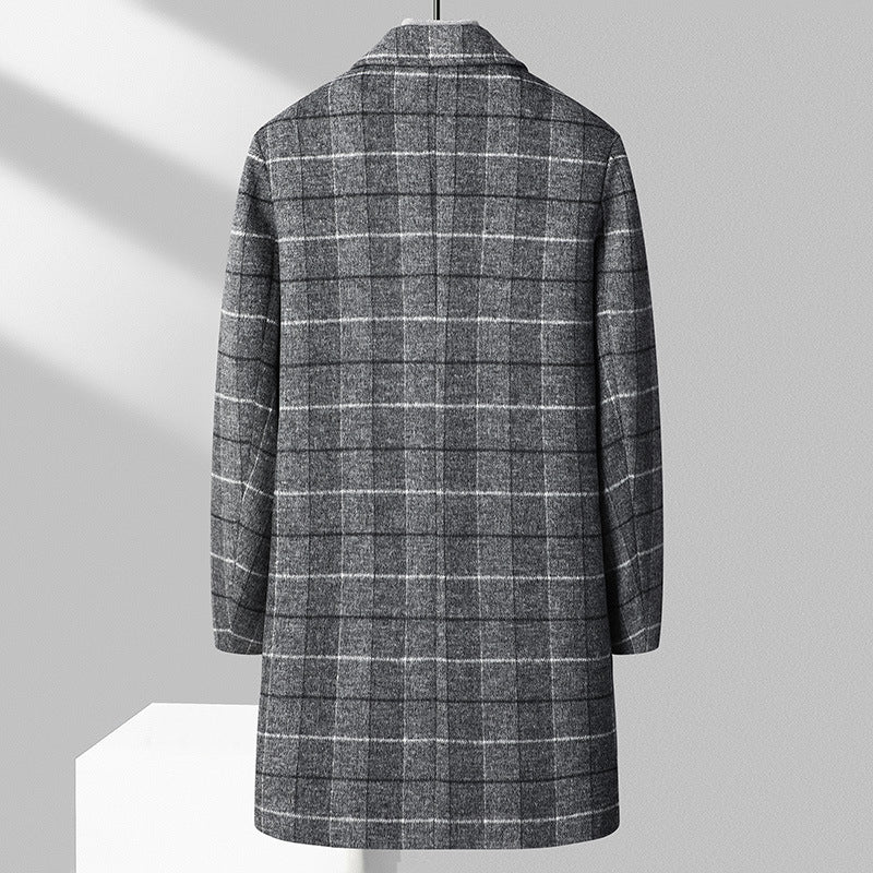 Woolen Coat Men's Mid-length Business Casual Plaid