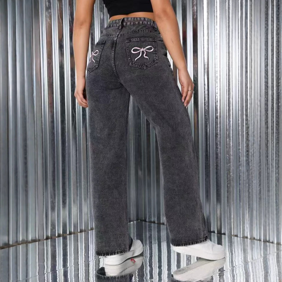 High Waist Straight Loose Casual Jeans
