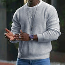 Men's Solid Color Waffle Round Neck Base Sweater