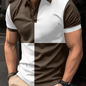 Casual Sports Short Sleeve Color Stitching Turnover Neck Polo Shirt Men Clothing
