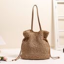 Large Capacity Straw Bag Drawstring Hand-carrying Knitting Shoulder Bag