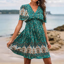 Bohemian Rayon Positioning Flower Green Dress