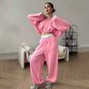 Women's Casual Solid Color Long Sleeve Zipper Sweatshirt Sweatpants Two-piece Set