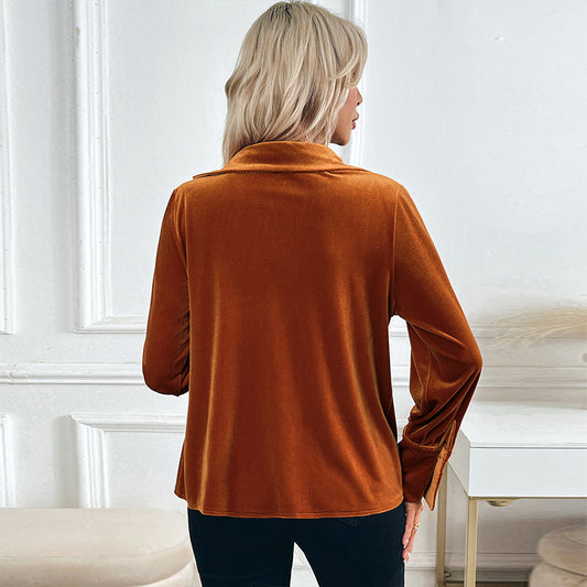 Vintage Velvet Elegant Swing Collar Shirt