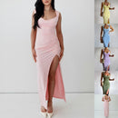 Slim Sleeveless Slit Dress With Back Tie Design Fashion Temperament Dresses For Women Clothing