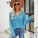 V-neck Hollow Knitted Cardigan Outer Wear Loose Top