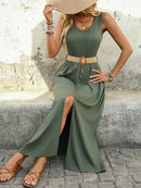 Summer Round-neck Sleeveless Split Dress