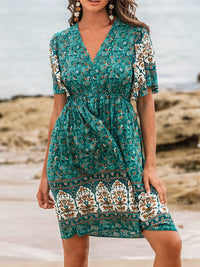 Bohemian Rayon Positioning Flower Green Dress