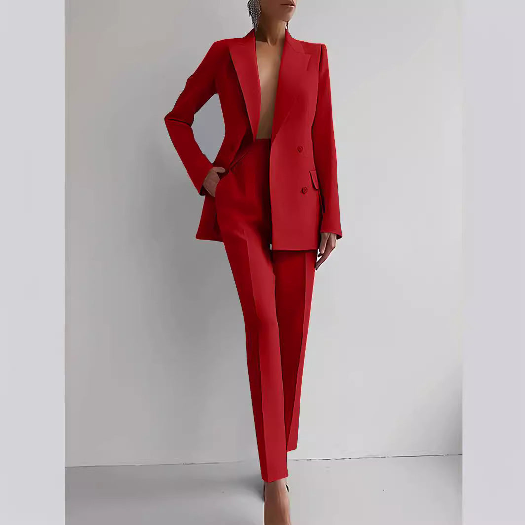 Casual Suits Fashion Long Sleeve Single-breasted Jacket Top And Slim Fit Trousers Women's Business Suits