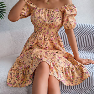Floral Square Collar Ruffles Dress