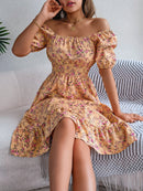 Floral Square Collar Ruffles Dress