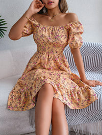 Floral Square Collar Ruffles Dress