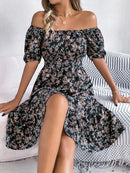 Floral Square Collar Ruffles Dress