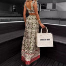 Leisure Holiday Hollow Tie Vintage Printed Dress