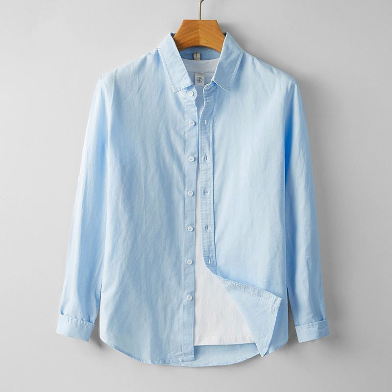 Summer Men's Cotton And Linen Casual Long Sleeve Shirt Thin