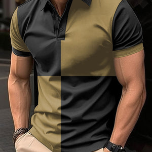 Casual Sports Short Sleeve Color Stitching Turnover Neck Polo Shirt Men Clothing