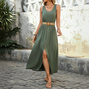 Summer Round-neck Sleeveless Split Dress