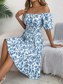 Floral Square Collar Ruffles Dress